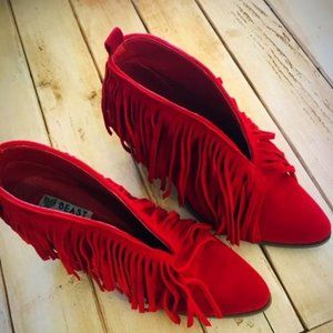 Faux Suede V-Shaped Fringe Ankle Booties